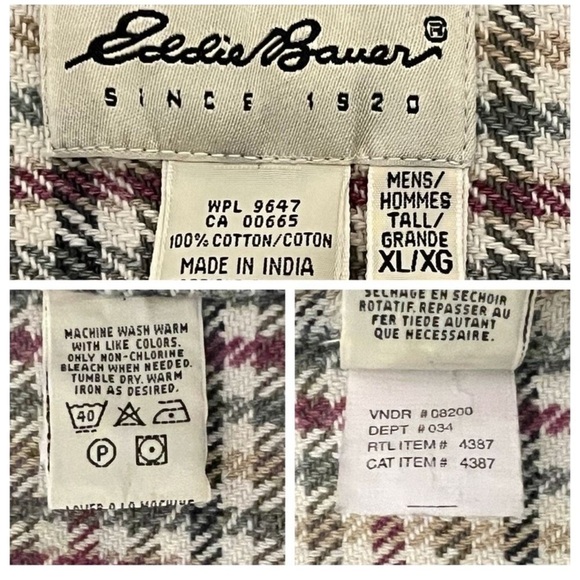 Eddie Bauer Houndstooth Cotton Flannel Men’s Button Down Shirt Size XL Tall - Picture 4 of 9